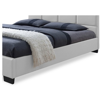 Elegant White Faux Leather Full Platform Bed with Tufted Headboard