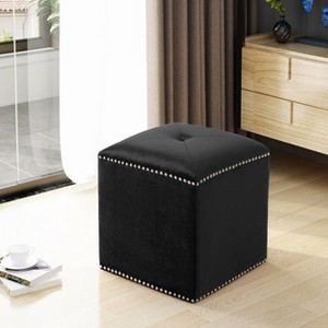 Sapphtopaz Square Cube Ottoman Small Vanity Stool with Tufted Upholstered Foot Stools Modern Ottoman for Living Room, Hallway, Bedroom - 1 of 4