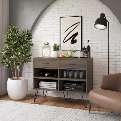 Medium Brown Engineered Wood Beverage Cabinet with Metal Legs
