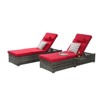 VisioGear Patio 2-Piece Chairs Tanning Lounges with Storage, Beach Recliners with Adjustable Backrest, Red, 77"*25"*14.8" - 3 of 4
