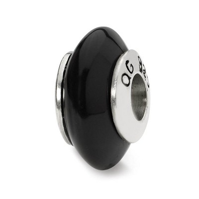 Black Bow Jewelry Black Agate Stone & Sterling Silver Bead Charm, 14mm