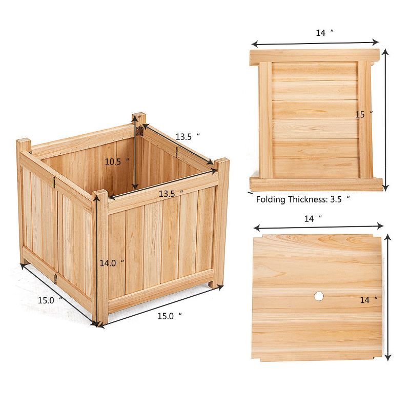 Costway 15" Wooden Planter Box Elevated Outdoor Folding Planter with Removable Bottom, 2 of 11