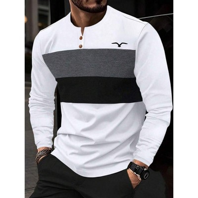 TIME HOLLOW Contrast Color Business Casual Long Sleeve T-Shirt - Fall Ready