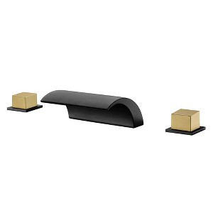 SUMERAIN Roman Bathtub Faucet 3 Hole Deck Mount High Flow Waterfall Tub Filler Black and Gold Finish - 1 of 4