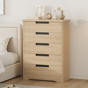 5 Drawer Dresser for Bedroom, Natural Nightstand Chest of Drawers with Built-in Handles, Wooden Nightstand for Living Room Nursery, Hallway, Entryway - 1 of 4