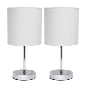 11.81" Traditional Petite Metal Stick Bedside Table Desk Lamp in Chrome with Fabric Shade - Creekwood Home - 1 of 4