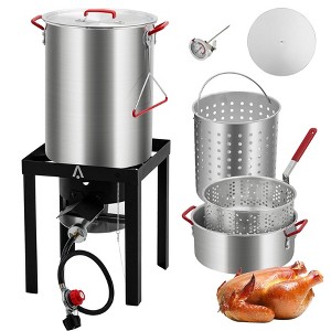 GustoWave 30 qt. Turkey Fryer and 10 qt. Seafood Boiler Steamer Kit with Propane Burner and Adjustable Regulator - 1 of 4