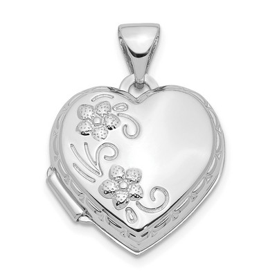 Black Bow Jewelry 14k White Gold 15mm Love You Always Reversible Floral Heart Locket