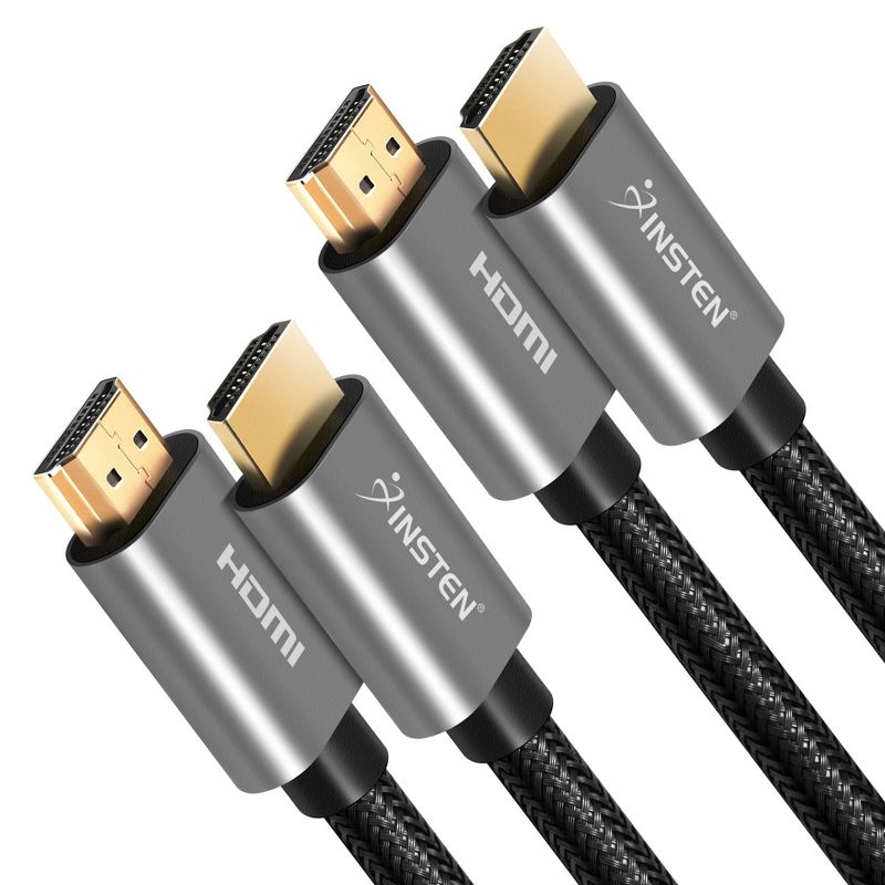 Insten - 2 Pack 1.5 Feet HDMI Male to Male Cable, 2.1 Version, 8K 60Hz, 48Gbps, Gold Connectors, Nylon Braided, 1 of 9