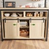 72'' Kitchen Island with Storage, Coffee Bar Table with Sliding Barn Doors, Charging Outlet, Large Bakers Rack, 3-Tier Shelves - 4 of 4