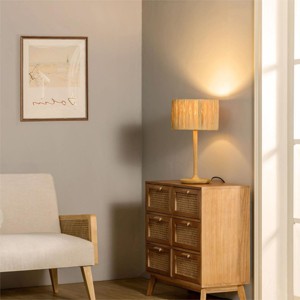 Solid Wood 21" Small Bedside Lamp,LED Nightstand Lamps, Vintage Desk Reading Lamp With In-Line Switch Control And Grass Made-Up Lampshade-The Pop Home - 1 of 4