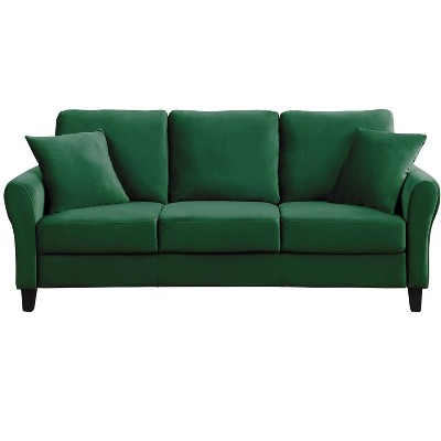 NicBex 3 Seater Sofa Couch with 2 Pillows & Armrest Mid-Century Comfy Velvet Couch with Plastic Legs for Living Room