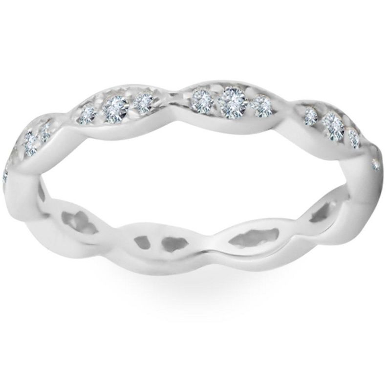 Pompeii3 3/8ct Diamond Vintage Eternity Ring Stackable Womens Wedding Band 14k White Gold, 1 of 6
