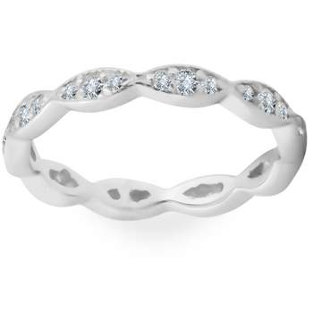 Pompeii3 3/8ct Diamond Vintage Eternity Ring Stackable Womens Wedding Band 14k White Gold