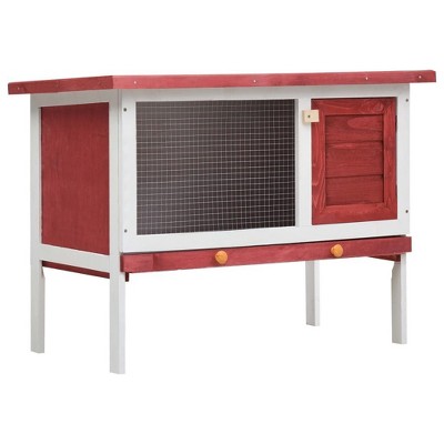 vidaXL Outdoor Rabbit Hutch 1 Layer in Red Wood – an Exercise Space with Wire Mesh, Cozy Cubby and Slide-Bolt Latch