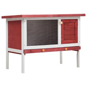 vidaXL Outdoor Rabbit Hutch 1 Layer in Red Wood – an Exercise Space with Wire Mesh, Cozy Cubby and Slide-Bolt Latch - 1 of 4