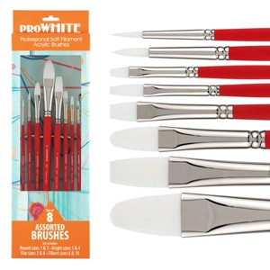 Creative Mark Pro White Soft Filament Acrylic Paint Brushes - Assorted Professional Set of 8 - Seamless Ferrule - Short Wood Handle Brushes for - 1 of 4