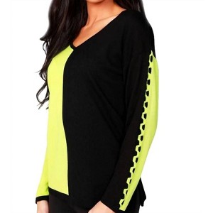 Women's Color Block V-Neck with Detail Sleeve - ANGEL - 1 of 2