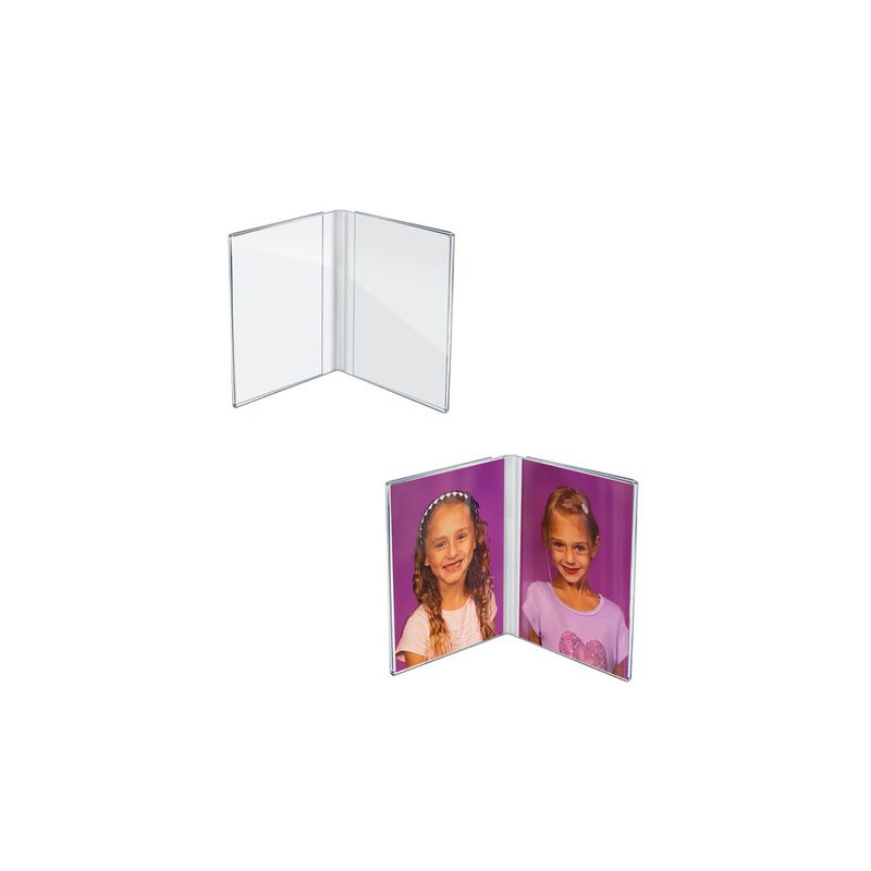 Azar Displays Clear Acrylic Double Photo Holder, Side by Side Dual Frame, Size 4"W x 6"H, 2-Pack, 1 of 6