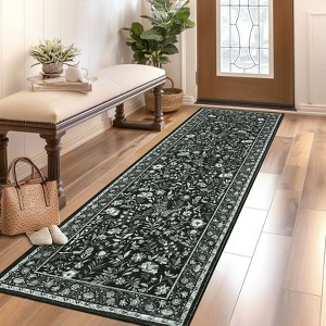 Washable Rugs for Living Room Non Slip Botanical Floral Bedroom Carpet Non-Shedding Low Pile Floor Cover Ultra-Soft Indoor Carpet for Kitchen - 1 of 4