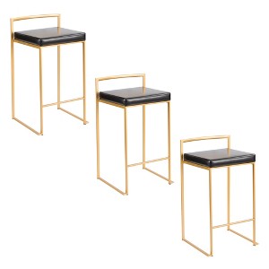 26" Upholstered Padded Glam Contemporary Stackable Counter Stool with Welded Metal Frame for Kitchen Island or Home Bar, Set of 3 - 1 of 4