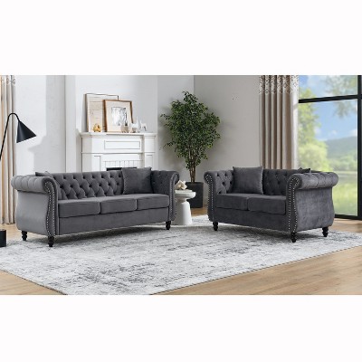 Velvet Upholstered 3-Seater and 2-Seater Combined Sofa Set