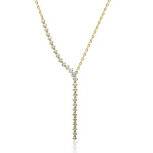 Guili Rhodium-Plated Sterling Silver Waterfall Y-Necklace with CZ in White or Gold—Elegant, Asymmetrical, and Perfect for a Stylish Look. - 1 of 2