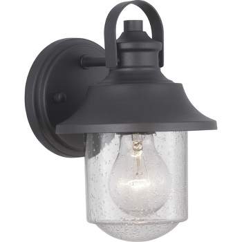 Progress Lighting Weldon 1-Light Outdoor Black Wall Lantern with Curved Clear Seeded Glass Shade