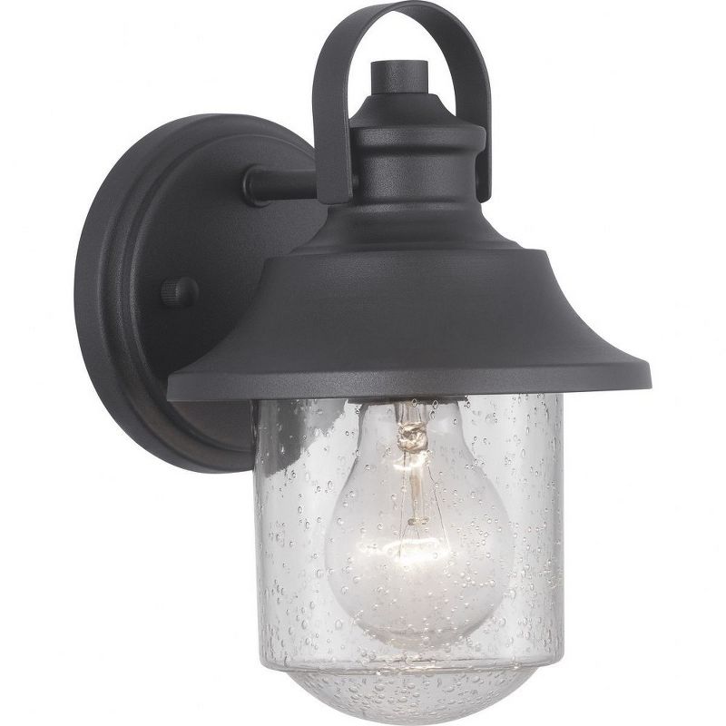 Progress Lighting Weldon 1-Light Outdoor Black Wall Lantern with Curved Clear Seeded Glass Shade, 1 of 6