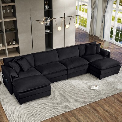 GDFStudio Chaplin Modern 4-Seat Chenille U-shaped 143" Sectional Sofa with Ottoman and Armrest Pillow