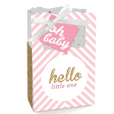 Big Dot of Happiness Hello Little One - Pink and Gold - Girl Baby Shower Favor Boxes - Set of 12