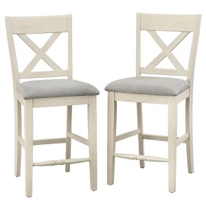 Set of 2 24" Montreal Cross Back Barstools White - Lifestorey: Rubberwood Frame, Upholstered, Fixed Height - 1 of 4