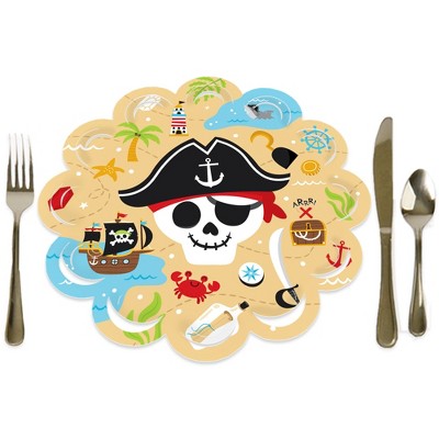 Big Dot of Happiness Pirate Ship Adventures - Skull Birthday Party Round Table Decorations - Paper Chargers - Place Setting For 12