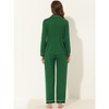 cheibear Women's Long Sleeves Button Down Top with Pants Lounge Pajamas Set - 3 of 4