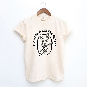 Simply Sage Market Women's Flowers and Coffee Please Short Sleeve Garment Dyed Tee - 1 of 2