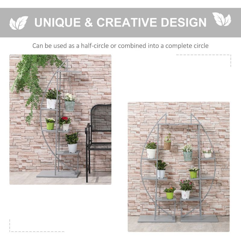 Kelly 5-Tier Half Moon Shape Metal Tiered Planter, Patio Flower Display Shelf, Outdoor Furniture - The Pop Home, 5 of 6