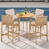 Acacia Wood Frame Rattan Woven Bar Stools,Outdoor Barstools with Cushions,Rustic Patio Bar Chairs for Garden or Deck-Coolbibila - 3 of 4