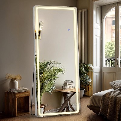 LED Full Length Mirror, 20"×63" Floor Standing Mirror with 3 Color Lights Wall Mounted