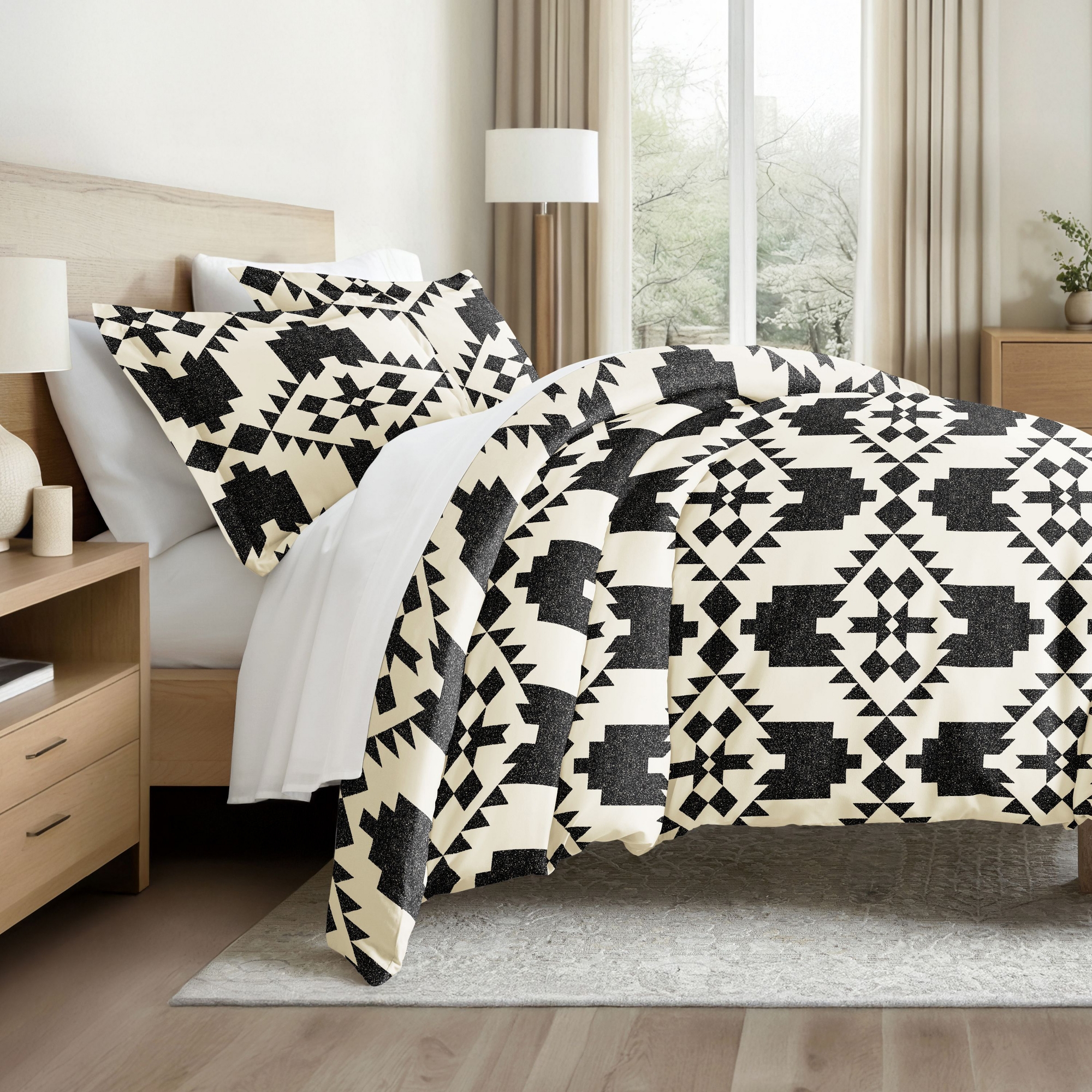 3PC Duvet Cover & Shams Set, Modern Boho Prints, Ultra Soft - Becky Cameron, Adobe Diamond / Gray, King/California King
