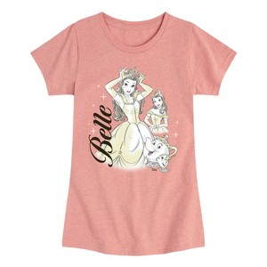 Girls' - Disney Princess - Belle with Mrs. Potts and Chip Collage Fitted Short Sleeve Graphic T-Shirt - 1 of 4