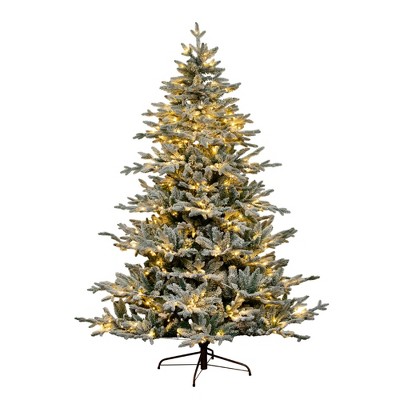 Nearly Natural 7-ft Pre-Lit Artificial Fraser Fir Flocked Christmas Tree with Instant Connect Technology and 400 Warm White LED Lights
