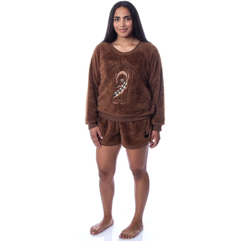 Star Wars Womens' Chewbacca Roar Sweater and Shorts Sleep Pajama Set Brown, 2 of 6