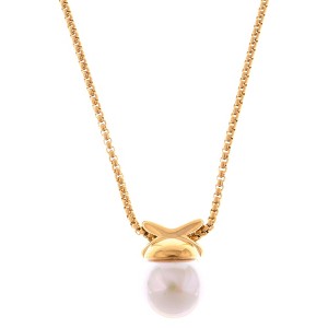 Anna-Kaci Gold Tone Pendant Necklace with Faux Pearl Drop and X Charm - Gold - 1 of 4