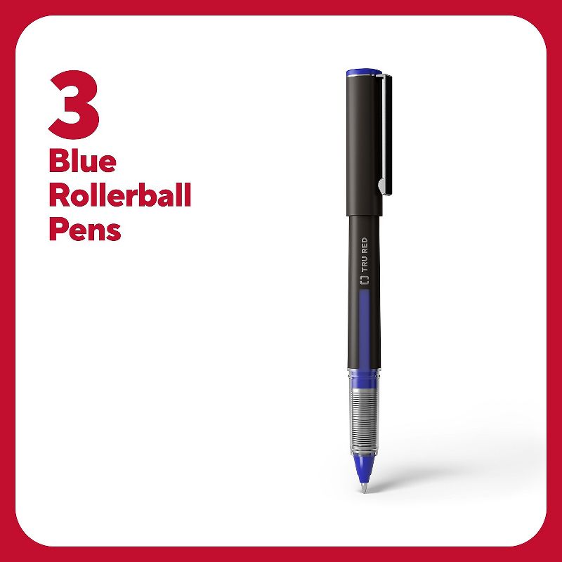 TRU RED Rollerball Pens Fine Point Blue 3/Pack (TR57320), 2 of 10