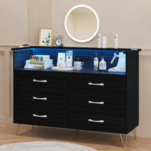 coucheta 6 Drawers Dresser for Bedroom with LED Light & Charging Station, 47'' Modern Chest of Double Wide Drawers, for Living Room, Hallway - 1 of 4