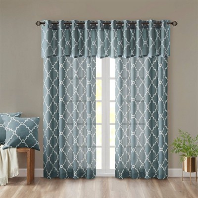 Blue and White Fretwork Grommet Top Window Valance