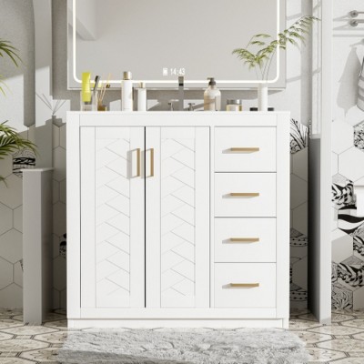 Bathroom Vanity with Sink Combo, Solid Wood Freestanding Cabinet with 3 Drawers & Soft-Close Doors, Modern Storage Vanity Set-Maison Boucle