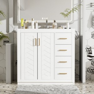 Bathroom Vanity with Sink Combo, Solid Wood Freestanding Cabinet with 3 Drawers & Soft-Close Doors, Modern Storage Vanity Set-Maison Boucle - 1 of 4