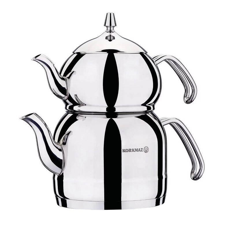 Korkmaz Efendi 1.1 Liter Tea Pot and 2.4 Liter Kettle Set in Silver, 1 of 6