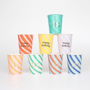 Meri Meri Stripe Happy Birthday Cups (Pack of 8) - 1 of 4